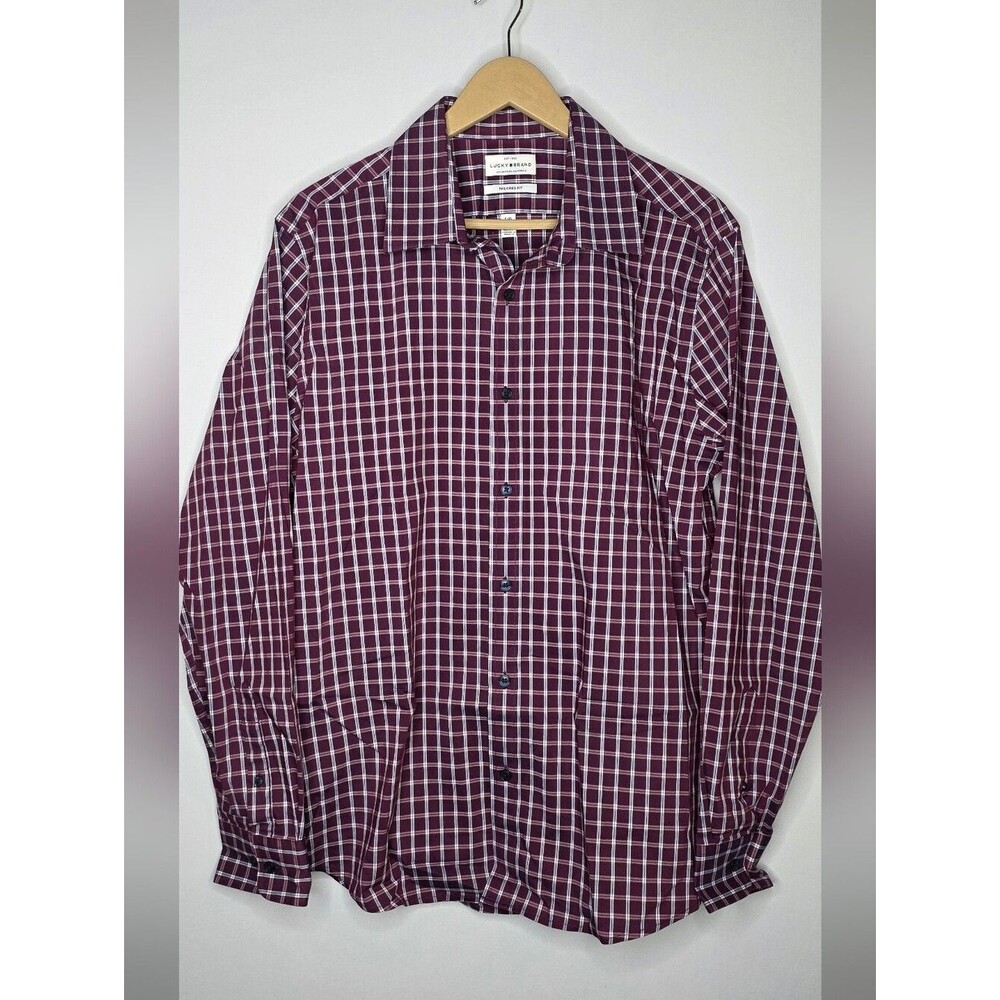 Lucky Brand Men’s Wine Plaid Button-Down Shirt
